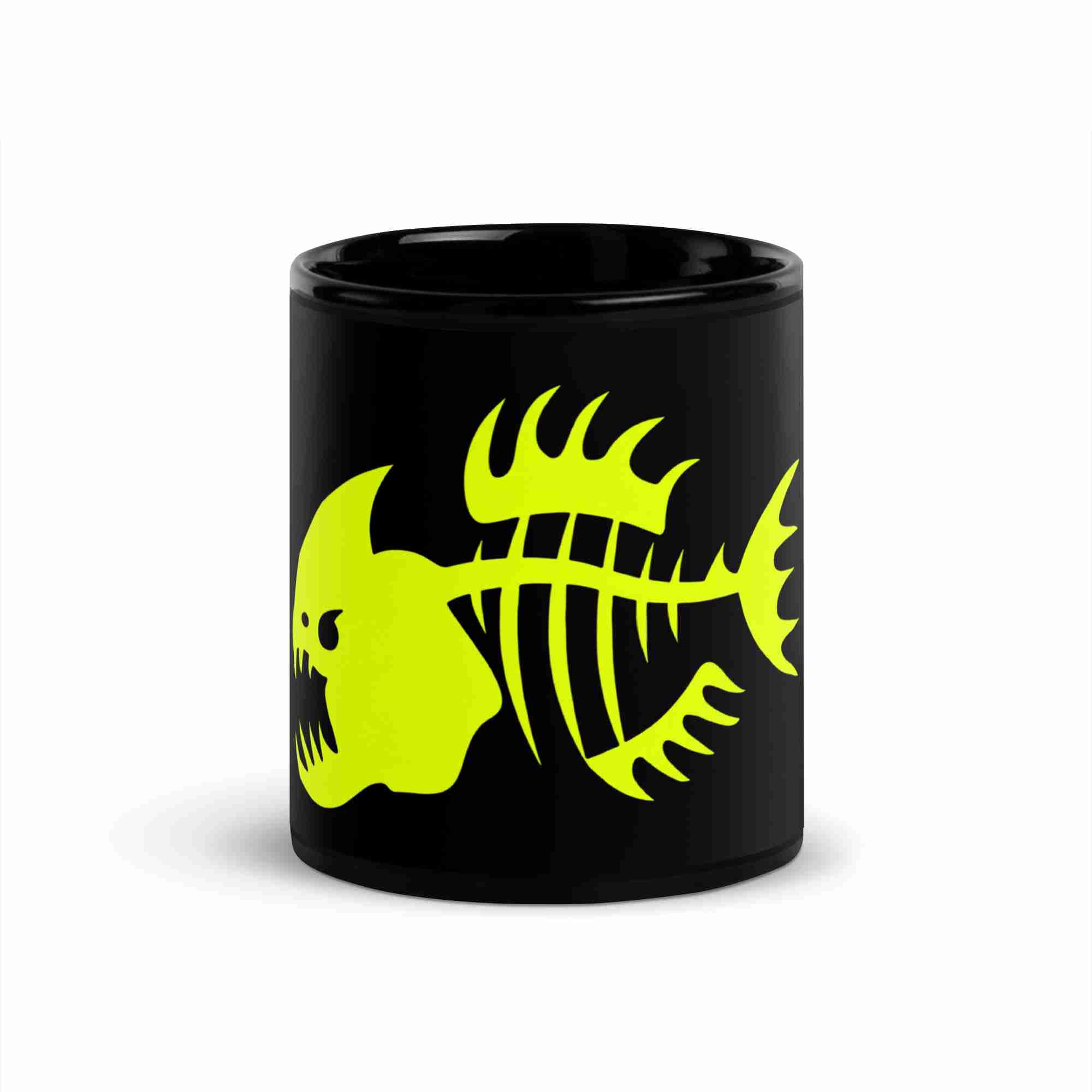 Yellow Piranha Black Glossy Mug - Image 4