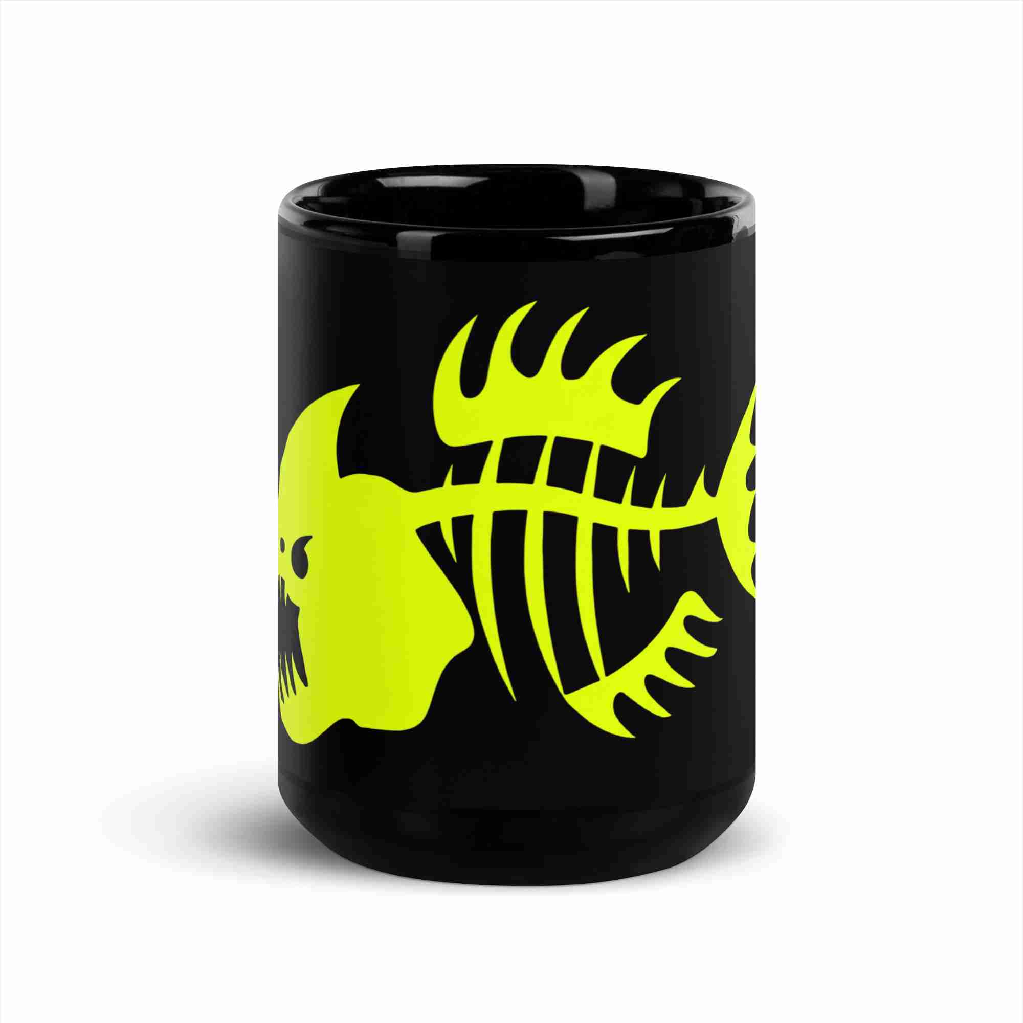 Yellow Piranha Black Glossy Mug